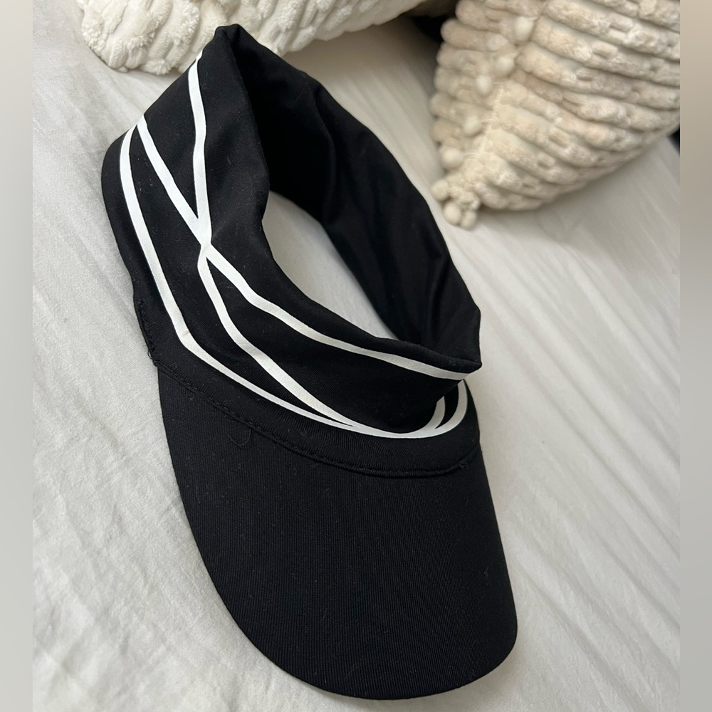 Black And White Visor Stretchy Headband with White Stripes Size O/S